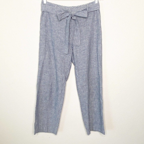 Antonio Melani Linen Cotton Blend Blue Pinstriped Belted Pants 0 - Picture 1 of 7